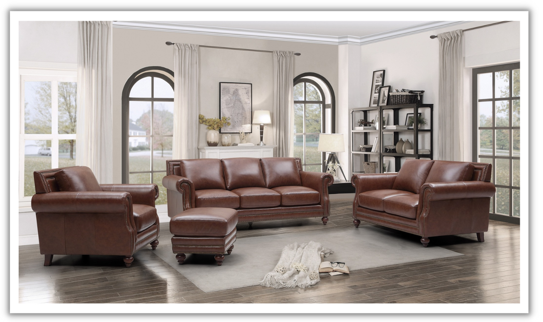  Leather Italia Butler Brown Leather Traditional Living Room Set-Leahyco