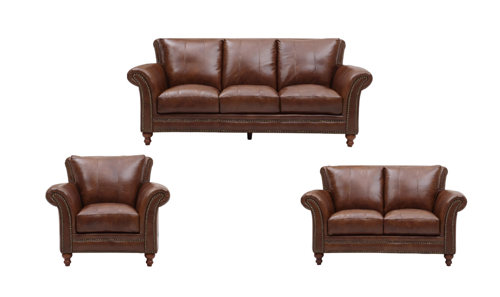  Leather Italia Butler Brown Leather Traditional Living Room Set-Leahyco