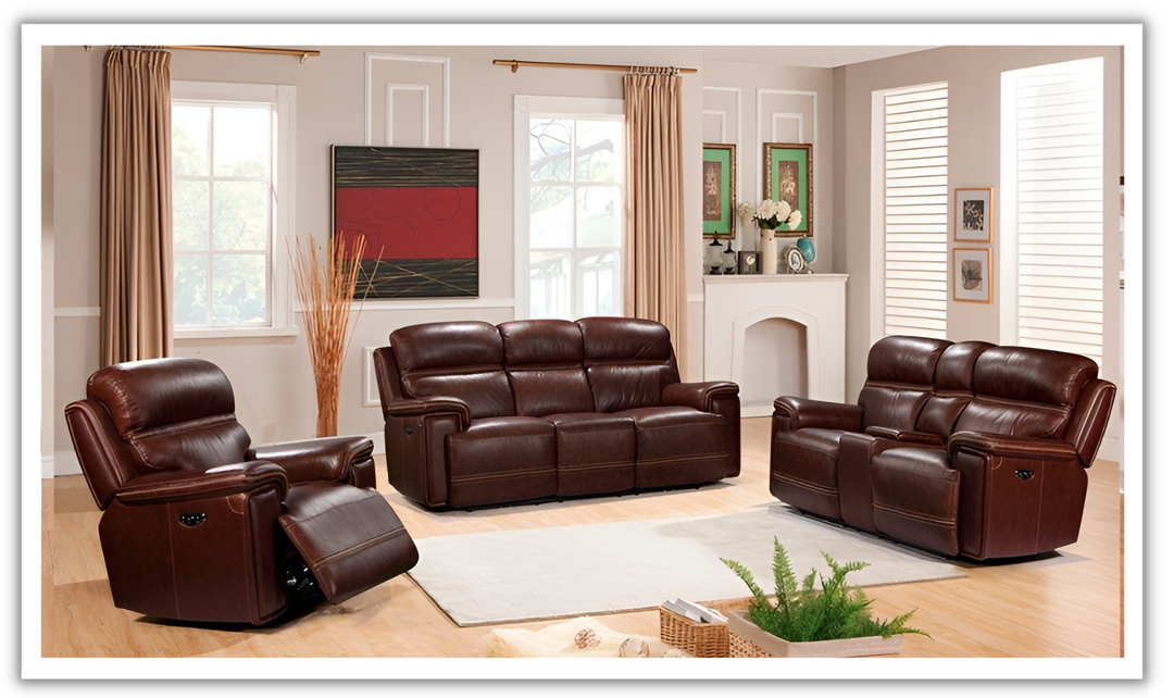 Leather Italia Fresno Brown Leather Power Recliner Living Room Set-Leahyco