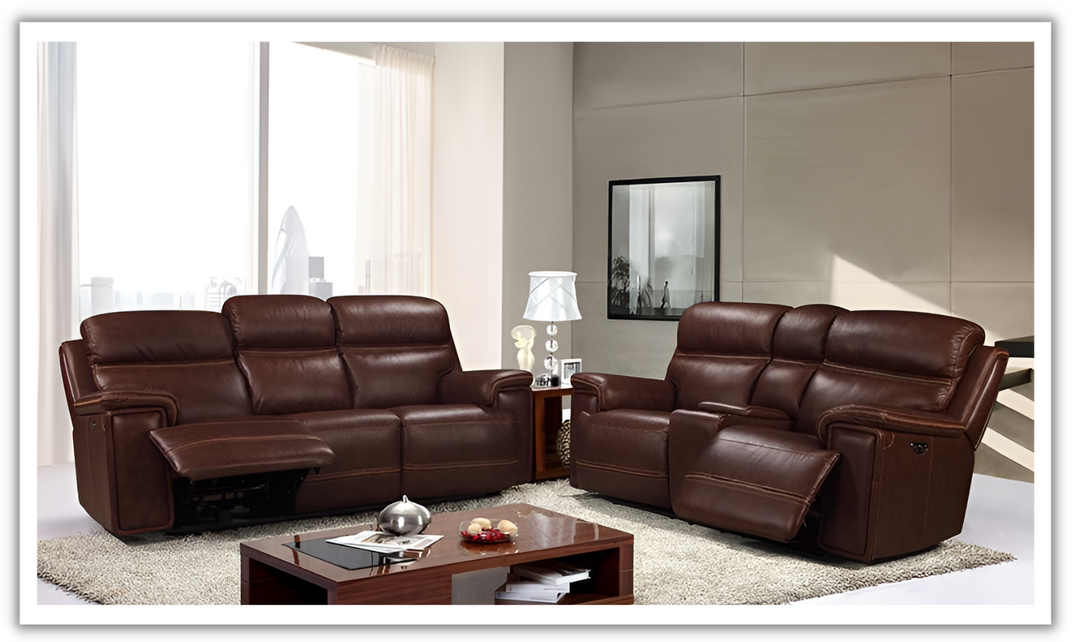  Leather Italia Fresno Power Reclining Sofa in Brown-Leahyco