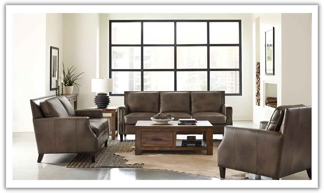 Leaton Brown Faux Leather Upholstered Living Room Set-Leahyco