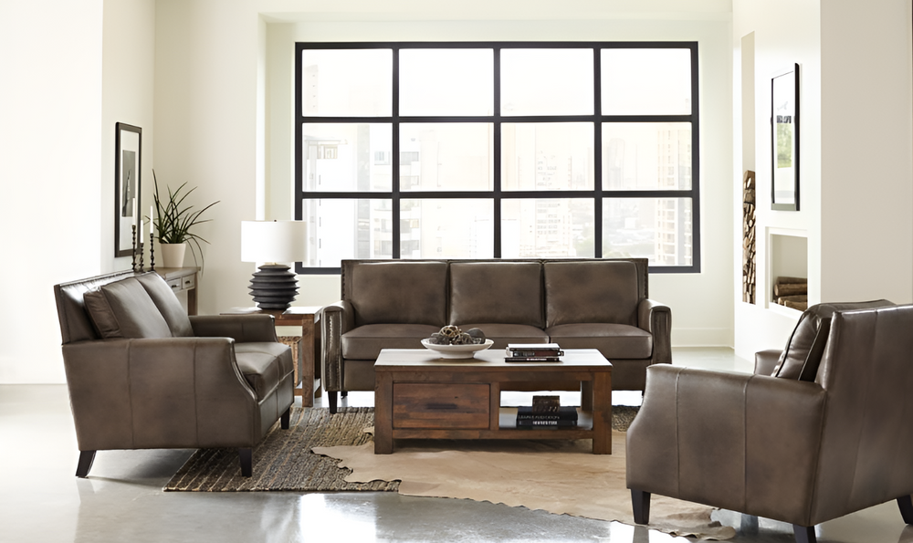 Leaton Brown Faux Leather Upholstered Living Room Set-Leahyco