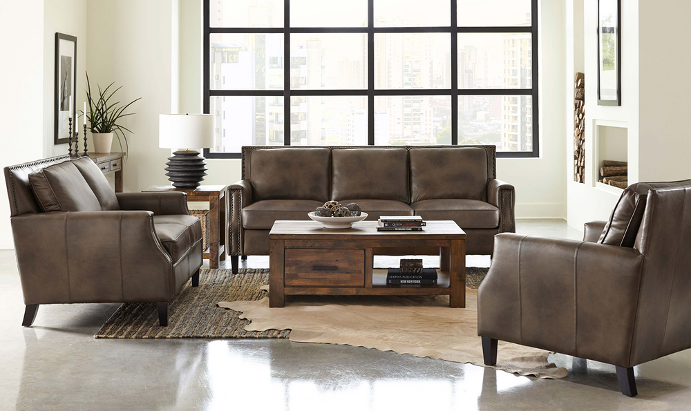 Leaton Upholstered Recessed Arm Sofa Brown Sugar-Leahyco