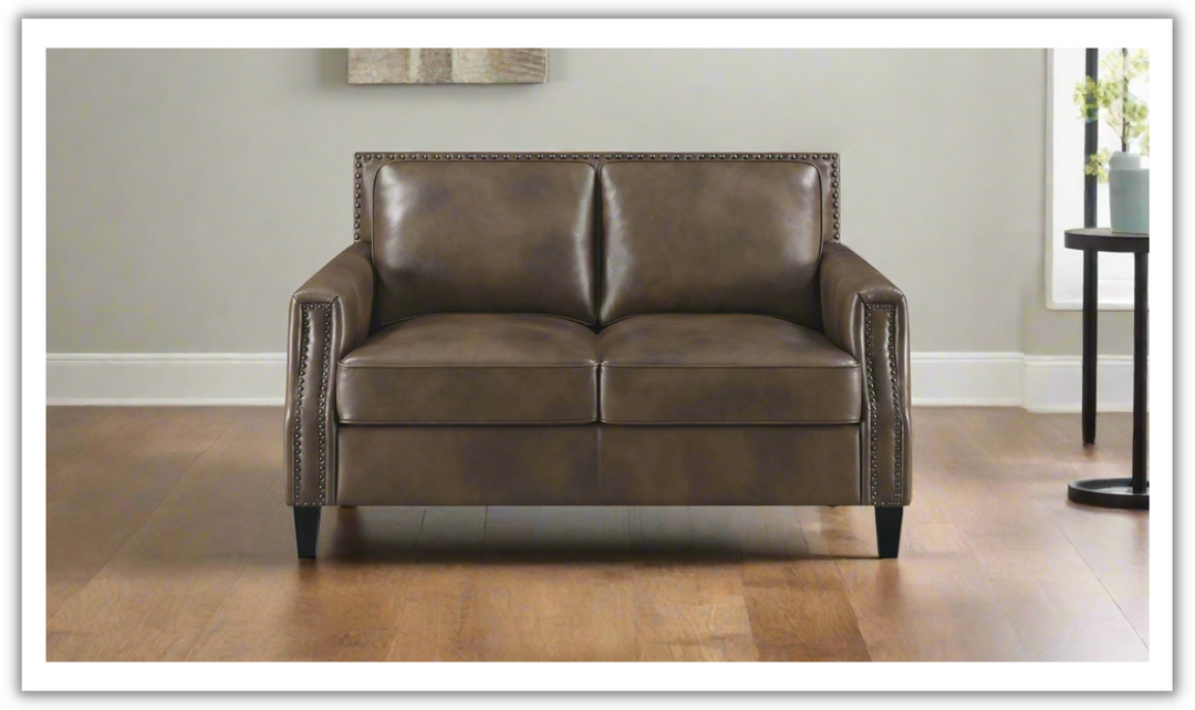 Leaton Upholstered Recessed Arm Loveseat Brown Sugar-Leahyco