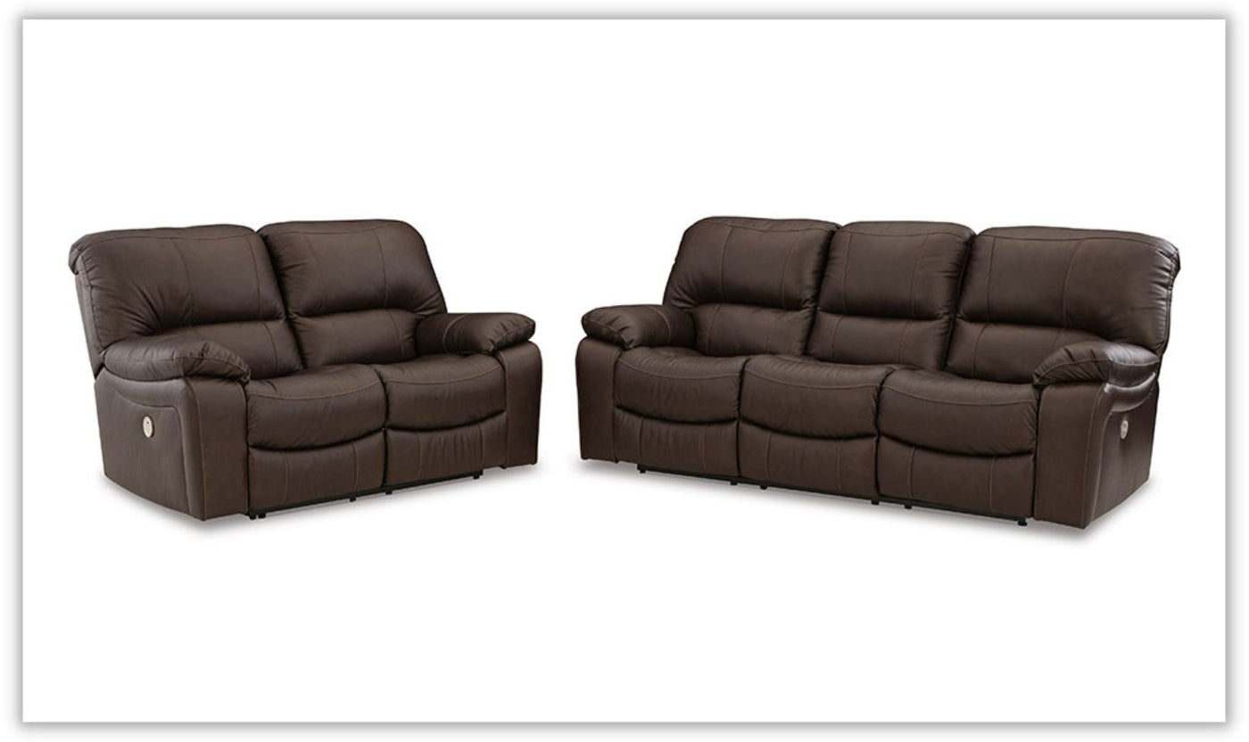 Leesworth Dark Brown Leather Power Recliner Living Room Set