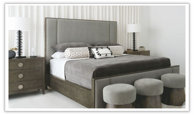 Bernhardt Linea Wood Panel Bed with Polyester Upholstery + Tapered Legs