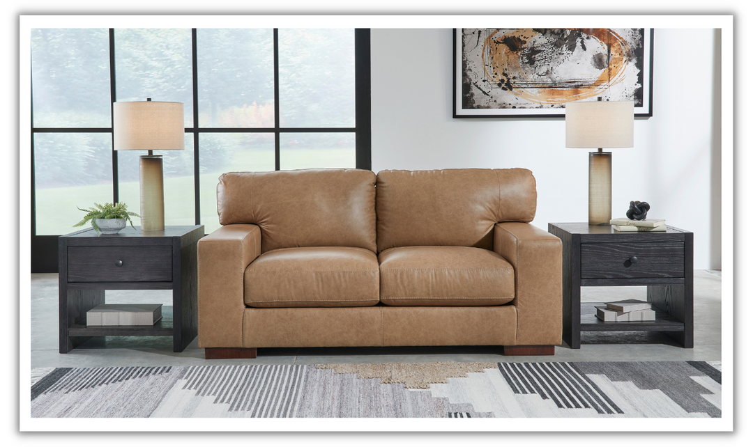 Lombardia Brown Leather Loveseat with Track Arms-Leahyco