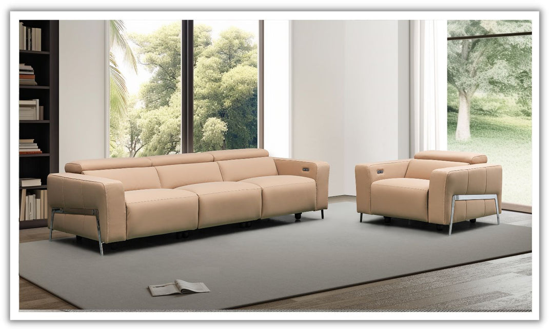 Luca 3 Seater Power Reclining Sofa in Camel With Power Headrest & Footrest