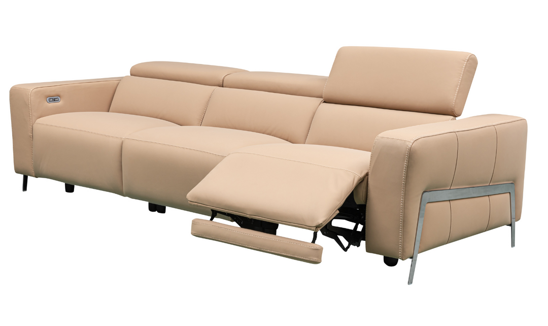 Luca 3 Seater Power Reclining Sofa in Camel With Power Headrest & Footrest