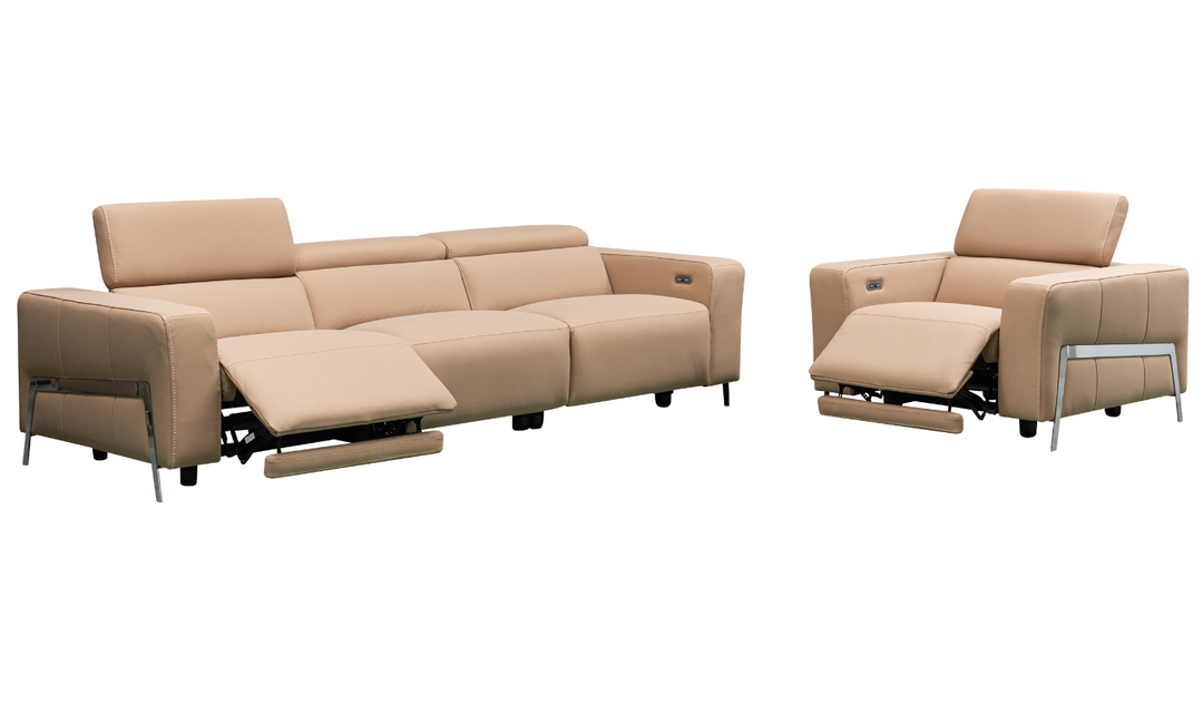 Luca 3 Seater Power Reclining Sofa in Camel With Power Headrest & Footrest