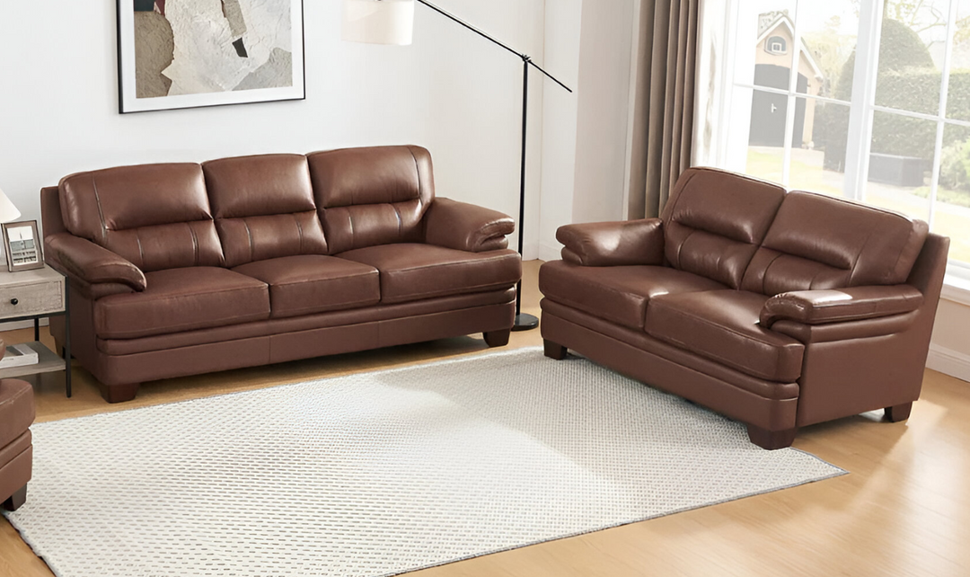 Luxor 2-Seater Leather Loveseat With Cushion Arms