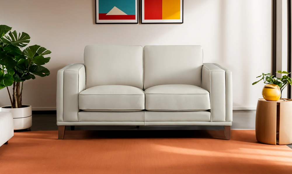 Lyon 2-Seater Leather Loveseat In White-Leahyco