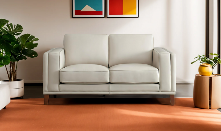 Lyon 2-Seater Leather Loveseat In White-Leahyco