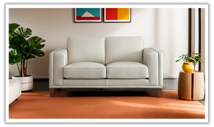 Lyon 2-Seater Leather Loveseat In White-Leahyco