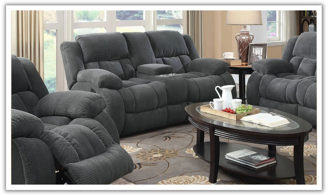 MOTION CHARCOAL LOVESEAT W/ CONSOLE Leahyco Furiture