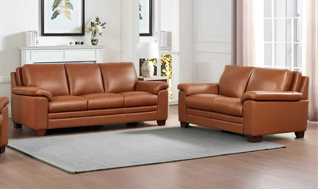 Magnum 2-Seater Leather Loveseat With Wooden Legs-Leahyco