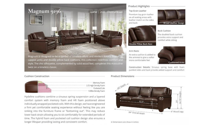 Magnum 2-Seater Leather Loveseat With Wooden Legs-Leahyco