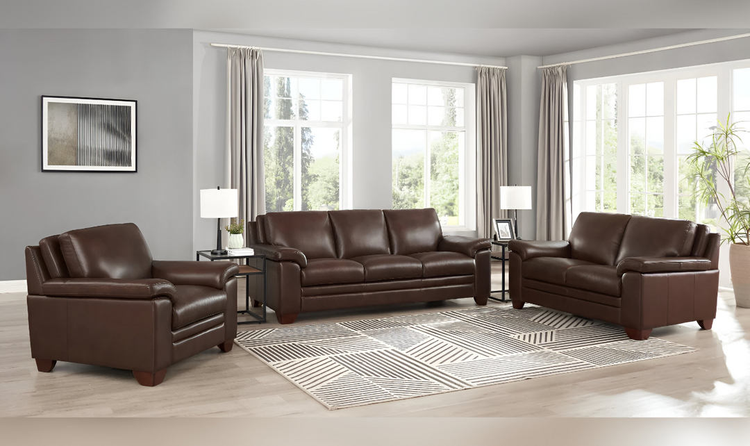 Magnum 2-Seater Leather Loveseat With Wooden Legs-Leahyco