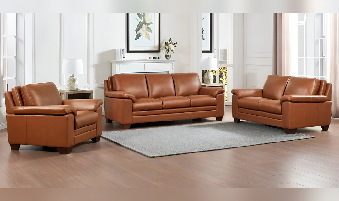 Magnum 2-Seater Leather Loveseat With Wooden Legs-Leahyco