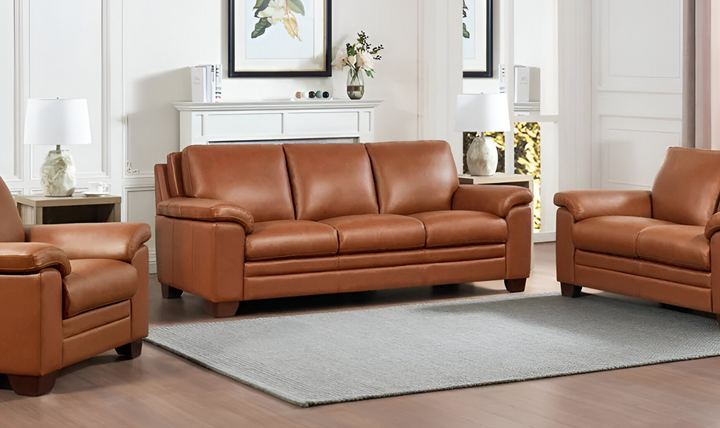 Magnum 3-Seater Leather Sofa With Wooden Legs-Leahyco