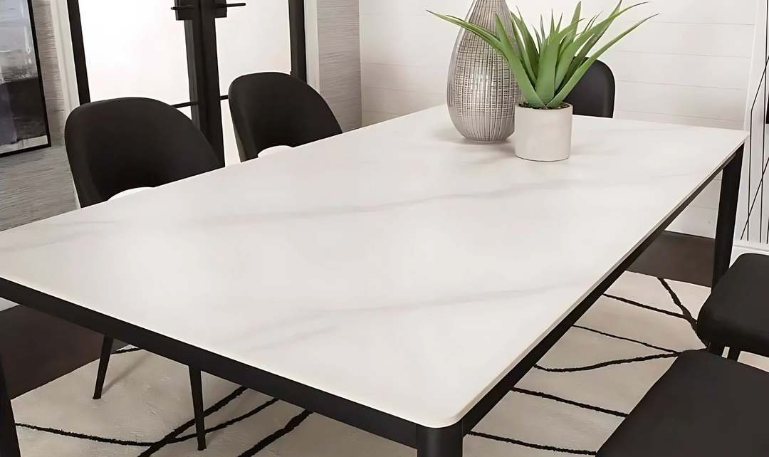 Marta 70 inch White Sintered Rectangular Stone Dining Table-Leahyco