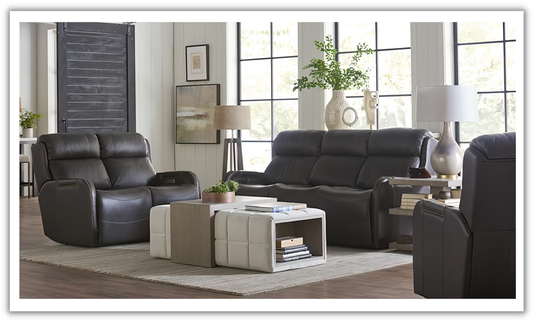 Universal Furniture Mayfield Leather Power-Reclining Living Room Set in Dark Brown- jennifer furniture