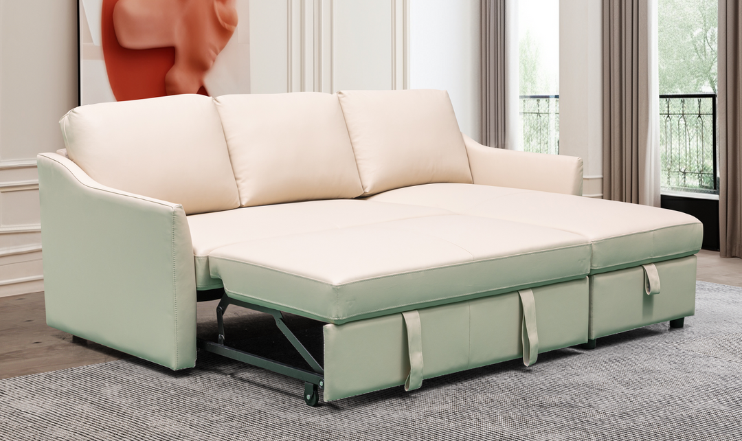 Merax L-Shape Full Sleeper Sectional Sofa with Storage Reversible Chaise in Ivory