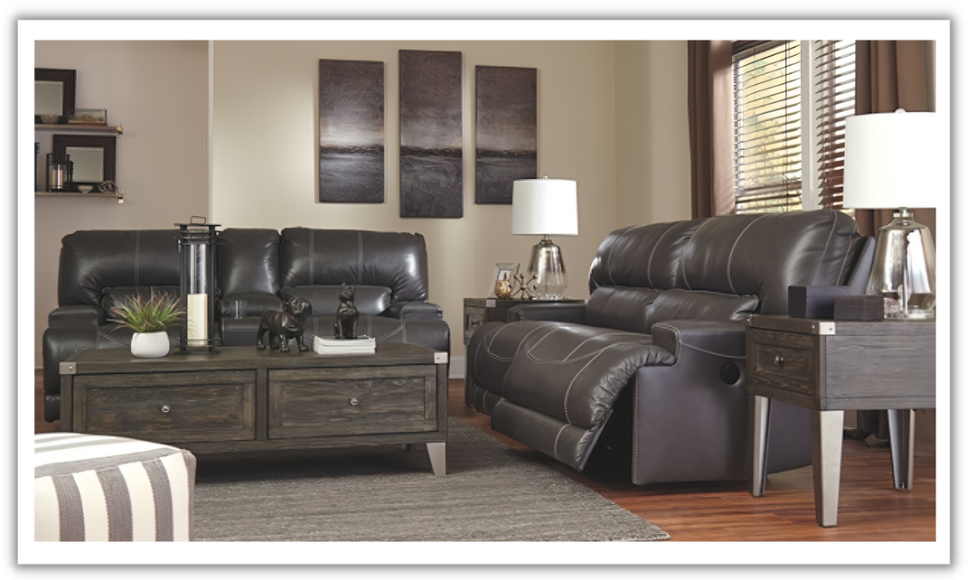 Modern Heritage McCaskill Gray Leather Reclining Living Room Set- jennifer furniture