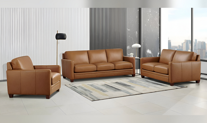 Naples 2-Seater Leather Loveseat With Track Arms-Leahyco