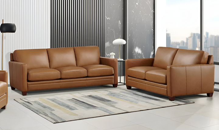 Naples 2-Seater Leather Loveseat With Track Arms-Leahyco