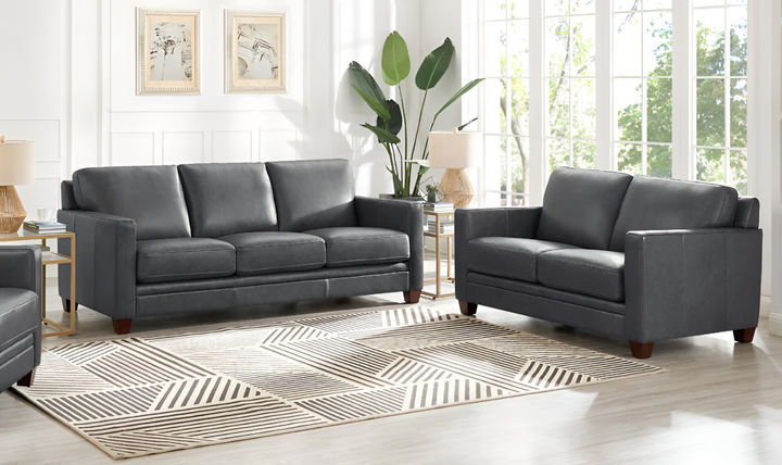 Naples 2-Seater Leather Loveseat With Track Arms-Leahyco