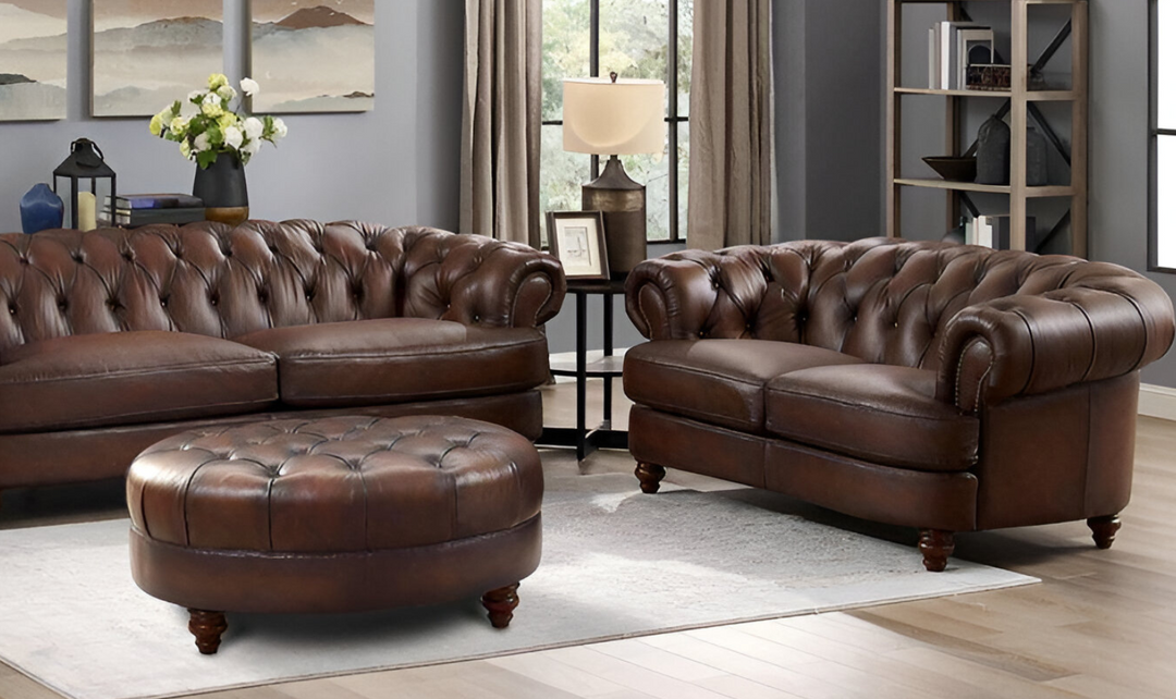 Newport Leather 2-Seater Loveseat With Wooden Legs-Leahyco