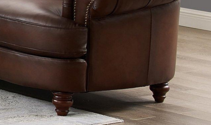 Newport Leather 2-Seater Loveseat With Wooden Legs-Leahyco