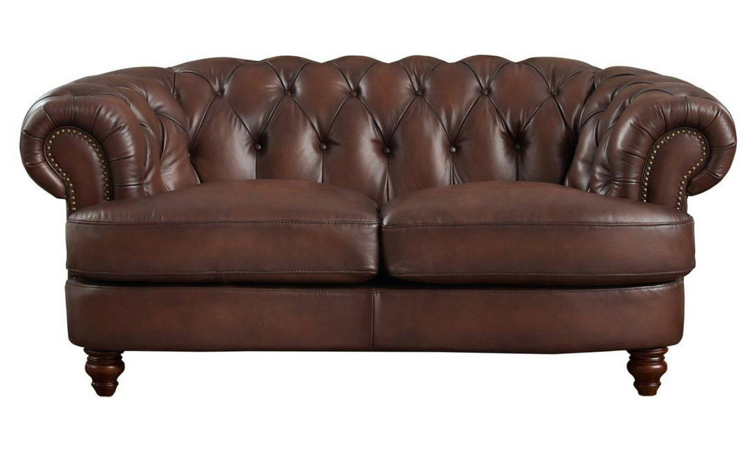 Newport Leather 2-Seater Loveseat With Wooden Legs-Leahyco