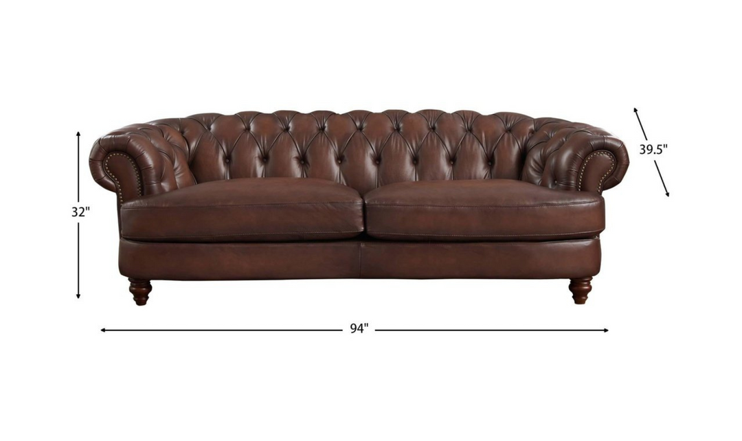 Newport Leather 2-Seater Sofa With Wooden Legs-Leahyco