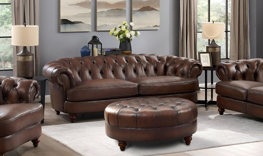 Newport Leather 2-Seater Sofa With Wooden Legs-Leahyco