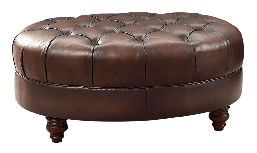 Newport Leather Ottoman With Wooden Legs-Leahyco