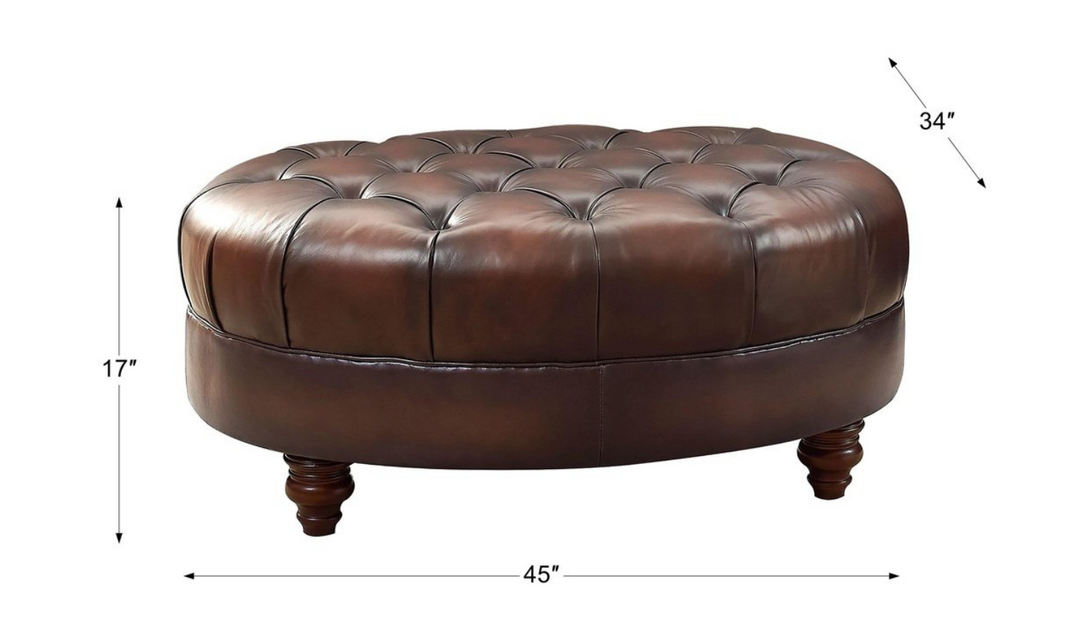 Newport Leather Ottoman With Wooden Legs-Leahyco