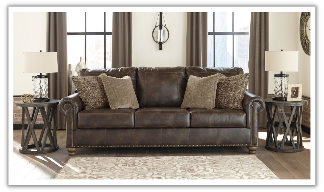 Ashley Nicorvo 3-Seater Faux Leather Sofa in Brown-Leahyco