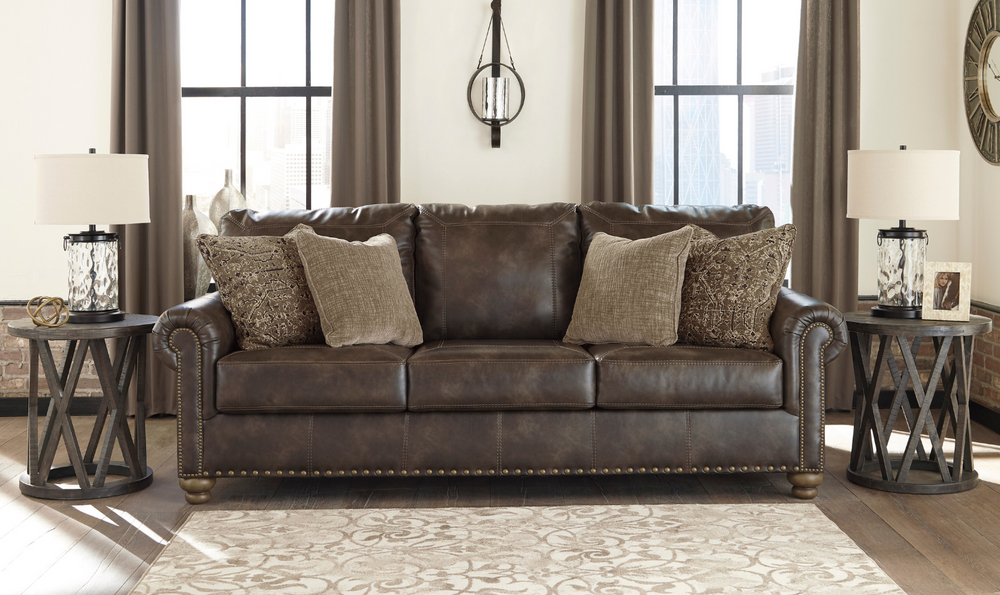 Ashley Nicorvo 3-Seater Faux Leather Sofa in Brown-Leahyco