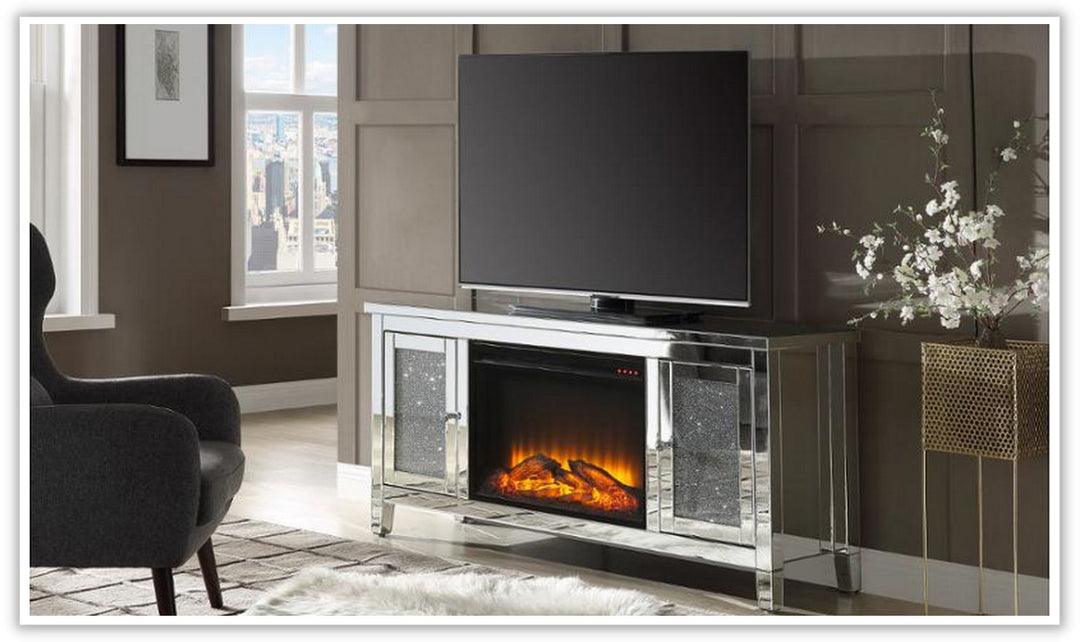 Noralie Electric Mirrored Silver Freestanding Fireplace