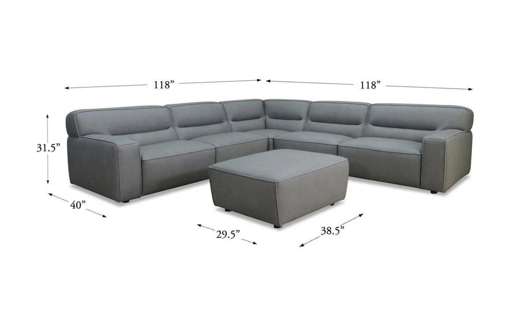 Nylah 4-Pieces Leather Sectional Sofa with Ottoman in Slate Gray