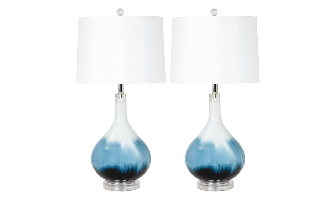 Ombre 28" Blue Tone Glass Table Lamp, (Set of 2)