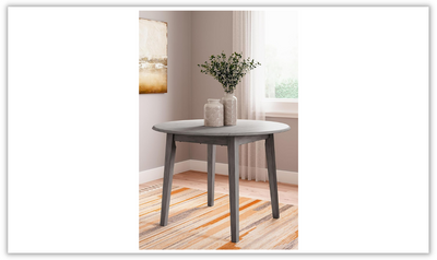 Shullden Round Drop Leaf Wooden Dining Table in Gray