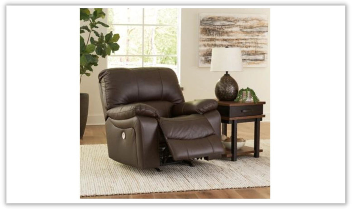 Leesworth Dark Brown Leather Power Recliner