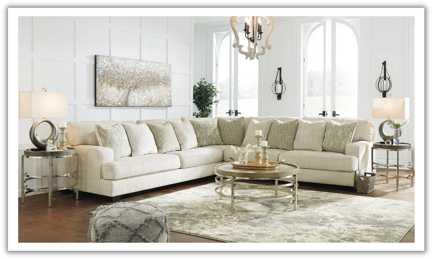 Modern Heritage Rawcliffe L-Shaped Parchment Fabric Sectional Sofa