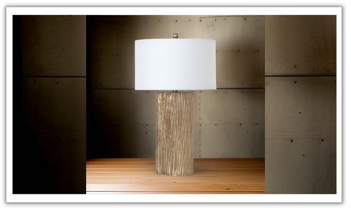 Reclaimed Wood 30" Gold Polyresin Table lamp w/ White Shade. (Set of 2)