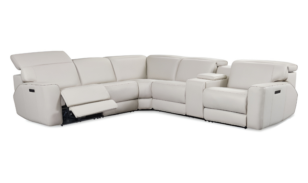 Skyway 6-Piece Power Recliner Sectional with USB Port in Light Gray- Leahyco