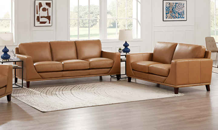 Soma 2-Seater Leather Loveseat With Box Seat Cushions-Leahyco