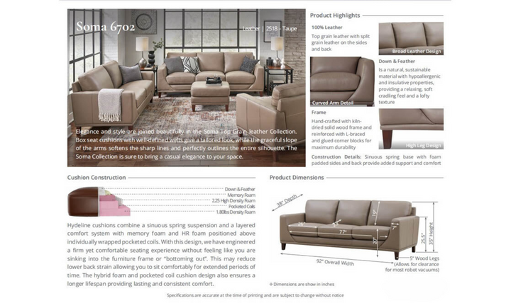 Soma 2-Seater Leather Loveseat With Box Seat Cushions-Leahyco